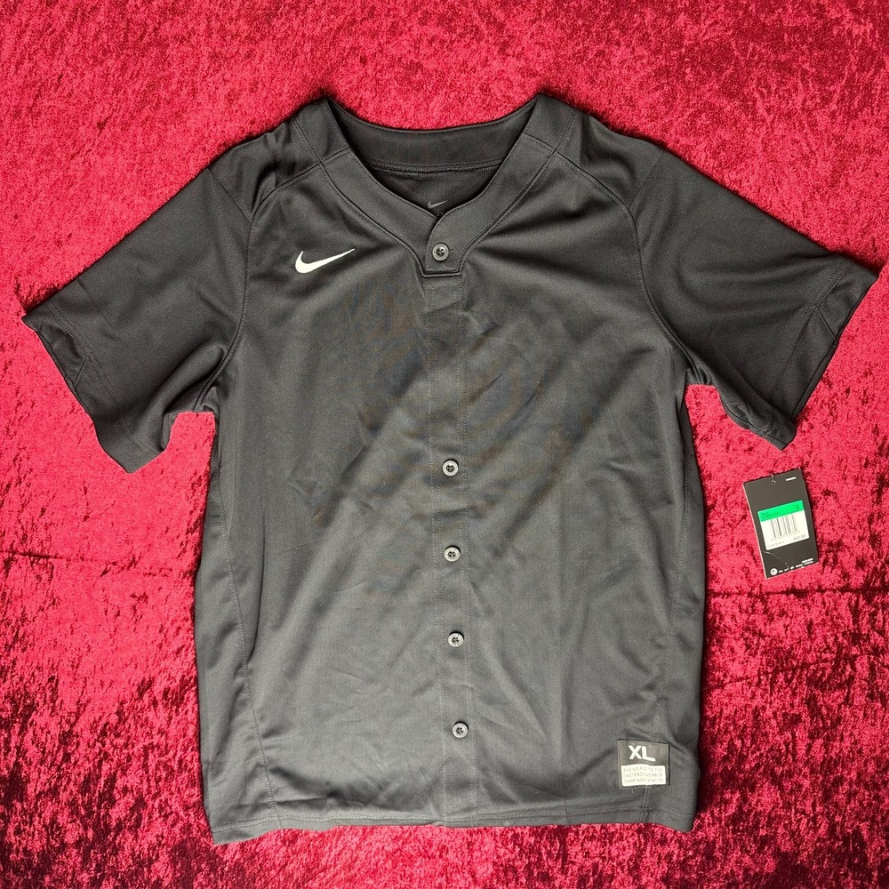 Nike Stock Gapper 1 Button Baseball Jersey Boys XL Black Short Sleeve AA9813-010